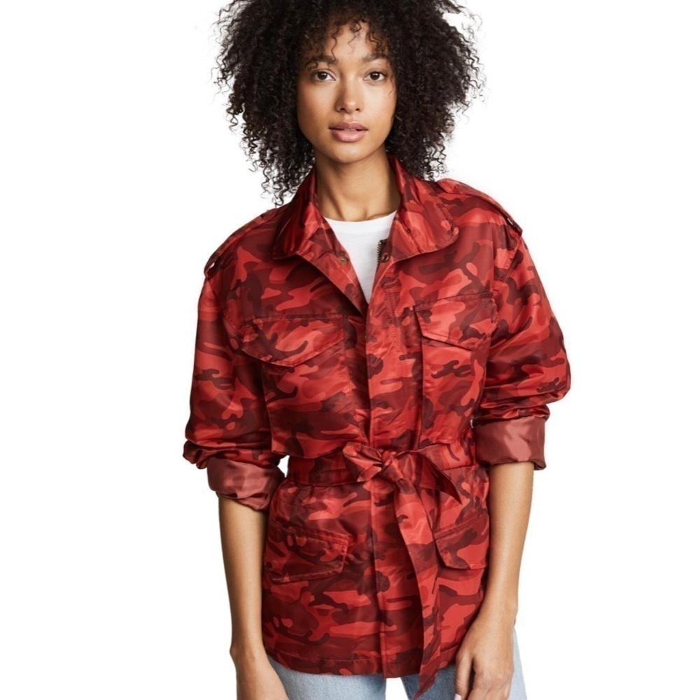 Nili Lotan Easton Utility Jacket in Red Camouflage Camo Casual Designer